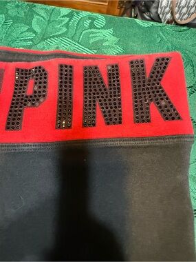 PINK Embellished Red & Black Band yoga pants women